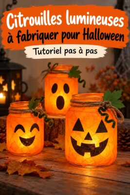 Citrouilles lumineuses décoratives pour Halloween dans un jardin.