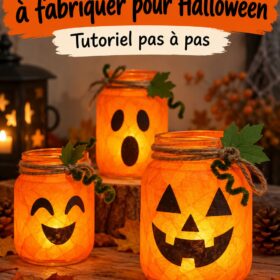 Citrouilles lumineuses décoratives pour Halloween dans un jardin.