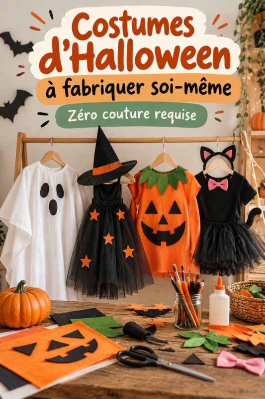 Un groupe d'enfants portant des costumes d'Halloween faits maison en jouant dehors.