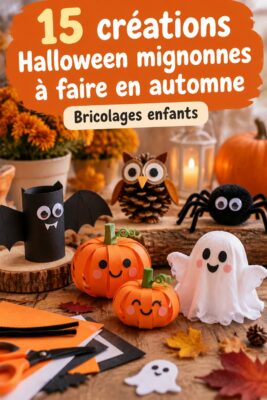 Enfants joyeux réalisant des bricolages d'Halloween mignons lors d'une activité familiale