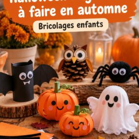 Enfants joyeux réalisant des bricolages d'Halloween mignons lors d'une activité familiale
