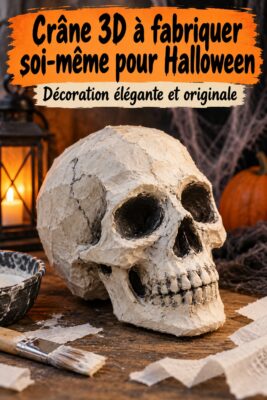Crâne 3D DIY décoré pour Halloween sur une table