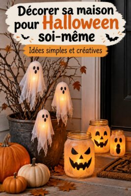 Décorations Halloween DIY réalisées en famille avec des enfants, citrouilles peintes et fantômes en papier