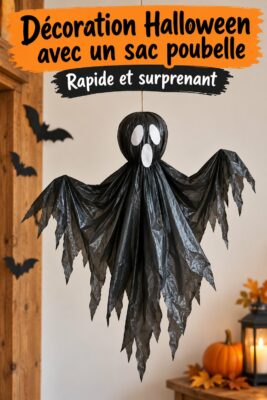 Déco Halloween créative réalisée à partir d'un sac poubelle