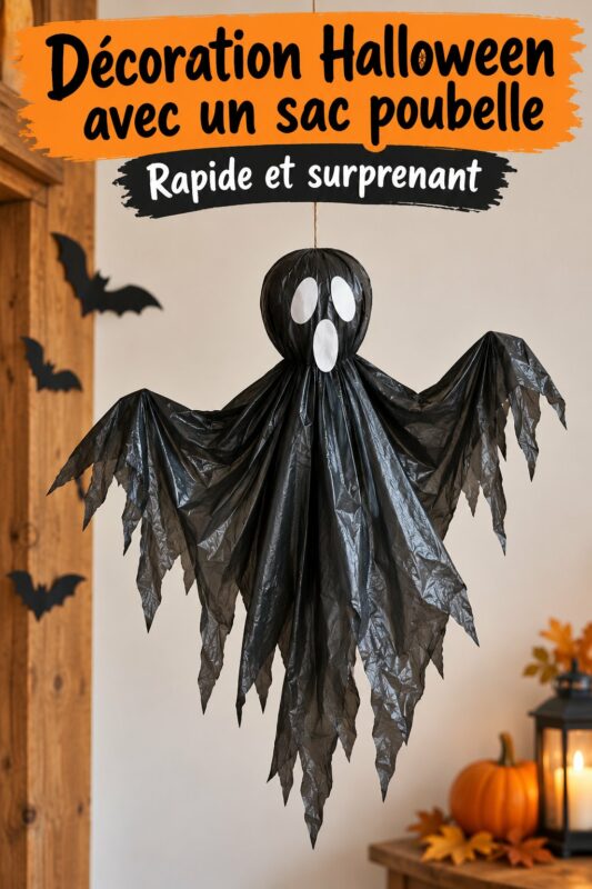 Déco Halloween créative réalisée à partir d'un sac poubelle