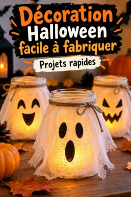 Une table décorée pour Halloween avec des citrouilles et des décorations colorées