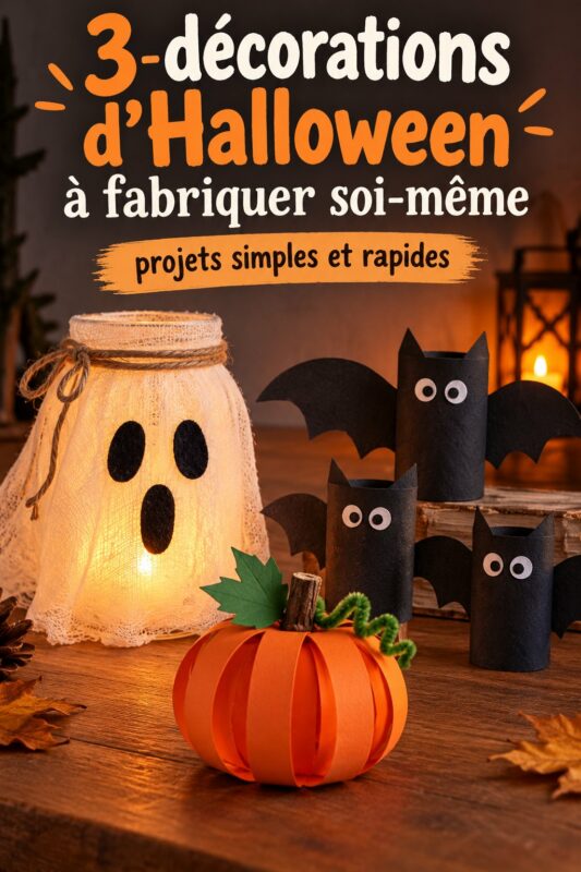 Un enfant souriant créant une décoration d'Halloween avec des matériaux recyclés.