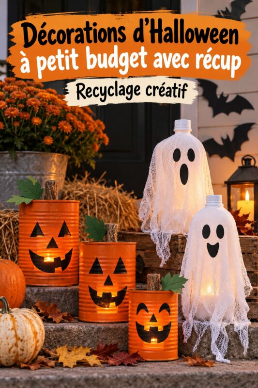 Une belle table décorée pour Halloween avec des éléments récupérés.
