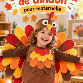 Déguisement de dindon fait maison porté par un enfant à l'école