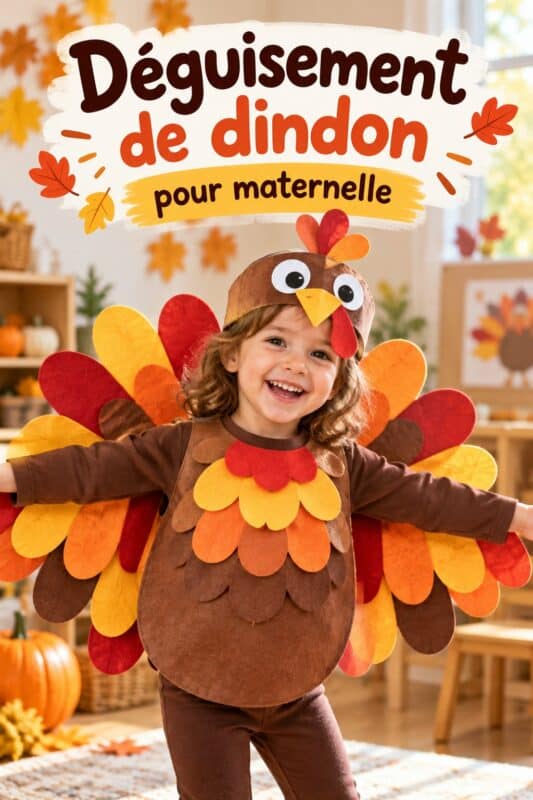 Déguisement de dindon fait maison porté par un enfant à l'école