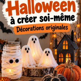 Idées de DIY Halloween avec des enfants en train de créer des décorations amusantes.
