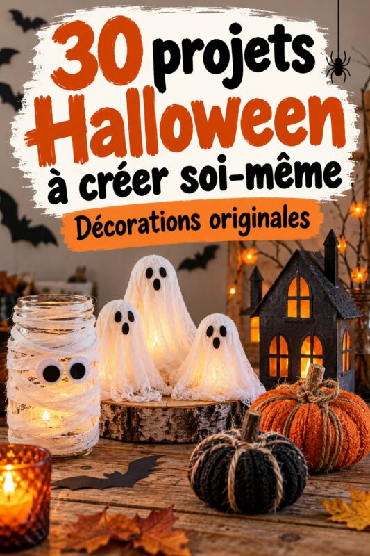 Idées de DIY Halloween avec des enfants en train de créer des décorations amusantes.