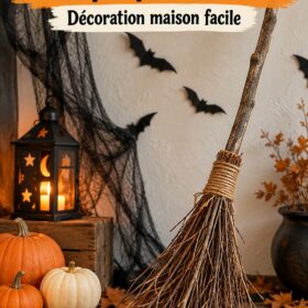 Un balai de sorcière fait main décoré pour Halloween
