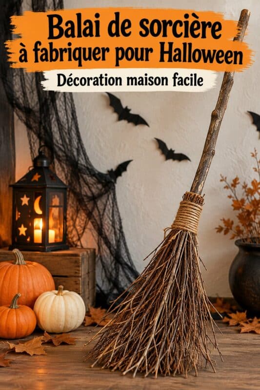 Un balai de sorcière fait main décoré pour Halloween