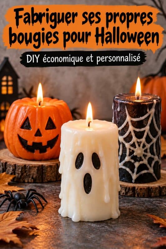 Des bougies faites maison pour Halloween, décorées de motifs effrayants et colorés.