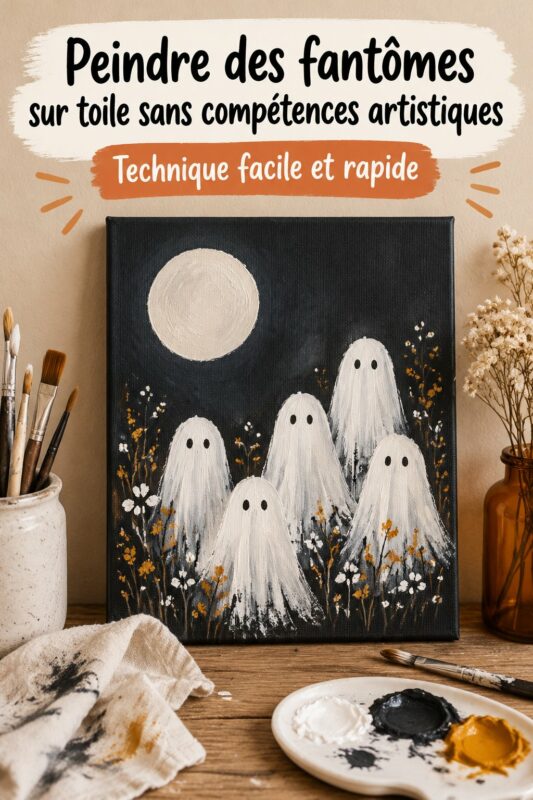 Tableau décoratif avec des fantômes peints pour Halloween.