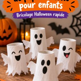 Une image d'un fantôme en rouleau de papier toilette avec des yeux dessinés pour Halloween.