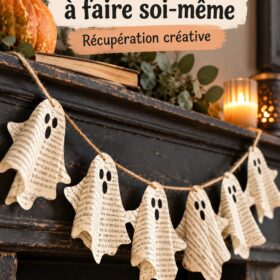Guirlande de fantômes en pages de livre suspendue pour Halloween