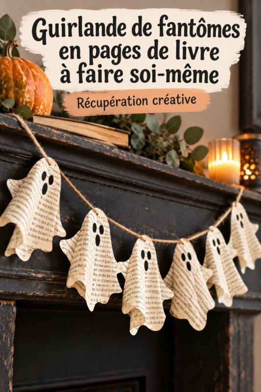 Guirlande de fantômes en pages de livre suspendue pour Halloween