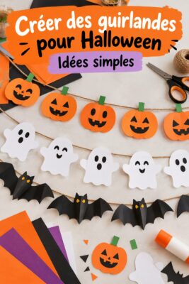Guirlande d'Halloween DIY en couleurs vibrantes suspendue dans un salon familial.