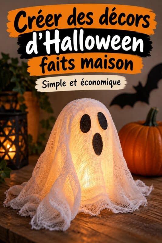 Une table décorée pour Halloween avec des créations faites maison.