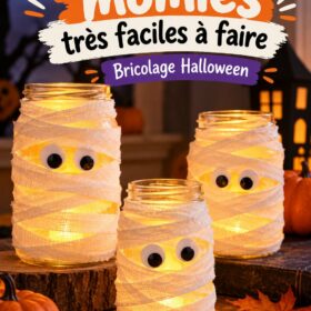 Une lanterne de momie faite maison illuminée pour Halloween