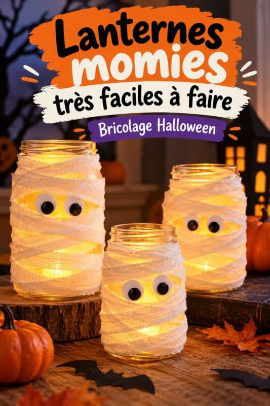Une lanterne de momie faite maison illuminée pour Halloween
