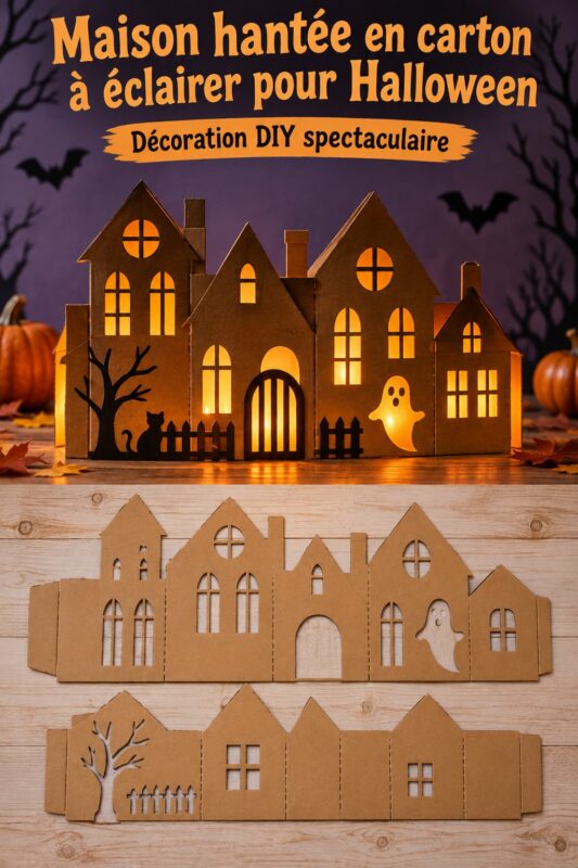 Maison hantée en carton illuminée pour Halloween