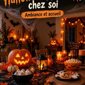 Maison décorée pour une fête d'Halloween réussie, ambiance chaleureuse