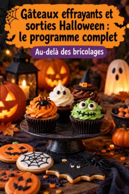 Un gâteau d'Halloween décoré avec des motifs effrayants, parfait pour les fêtes en famille.