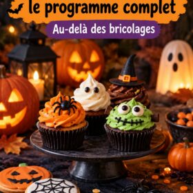 Un gâteau d'Halloween décoré avec des motifs effrayants, parfait pour les fêtes en famille.