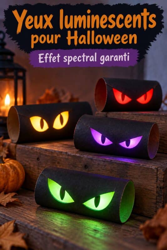 Un maquillage d'Halloween avec des yeux lumineux et scintillants, idéal pour les fêtes.